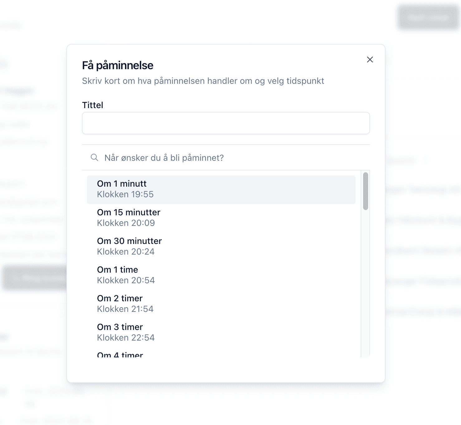 Skriv inn når du ønsker påminnelsen