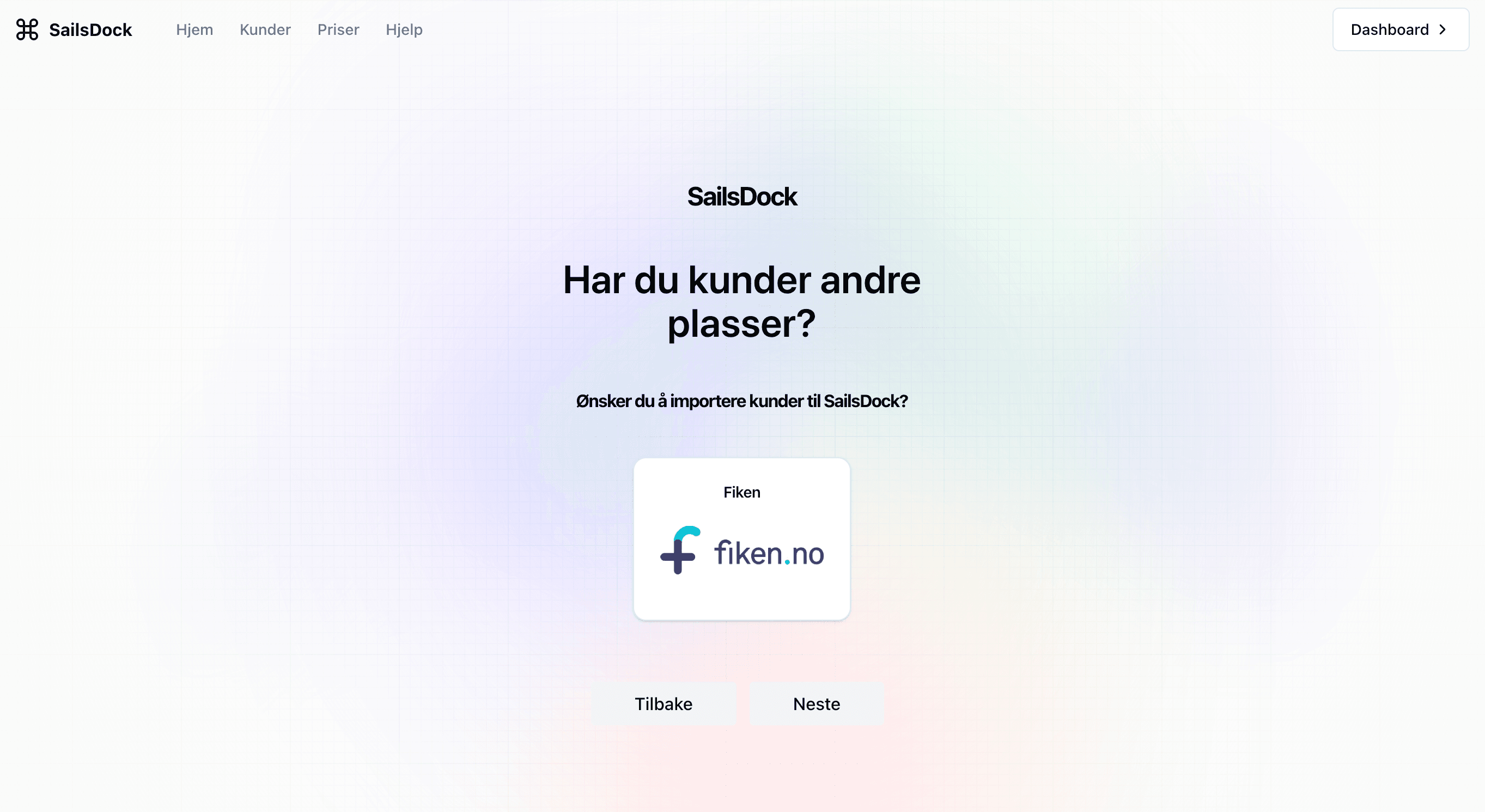 Onboarding skjermen hvor du kan importere inn kundene dine